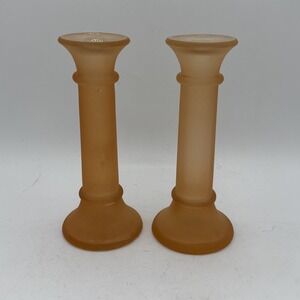 Indiana Glass 7 Inch Candlestick Holders‎ Bud Vases Set of 2 Frosted MangoOrange